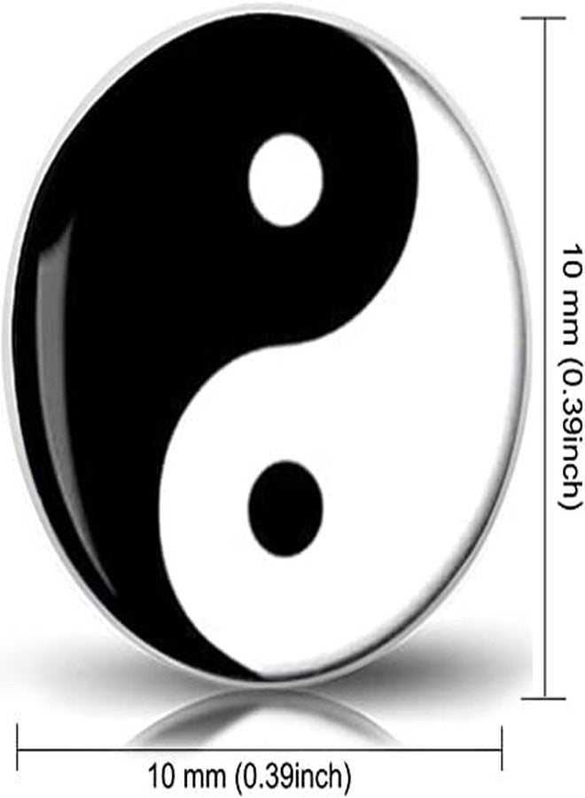 SIISPRI 316L Surgical Stainless Steel Yin Yang Round Circle Button Stud Post Earrings 10MM (black+silver) - Image 2